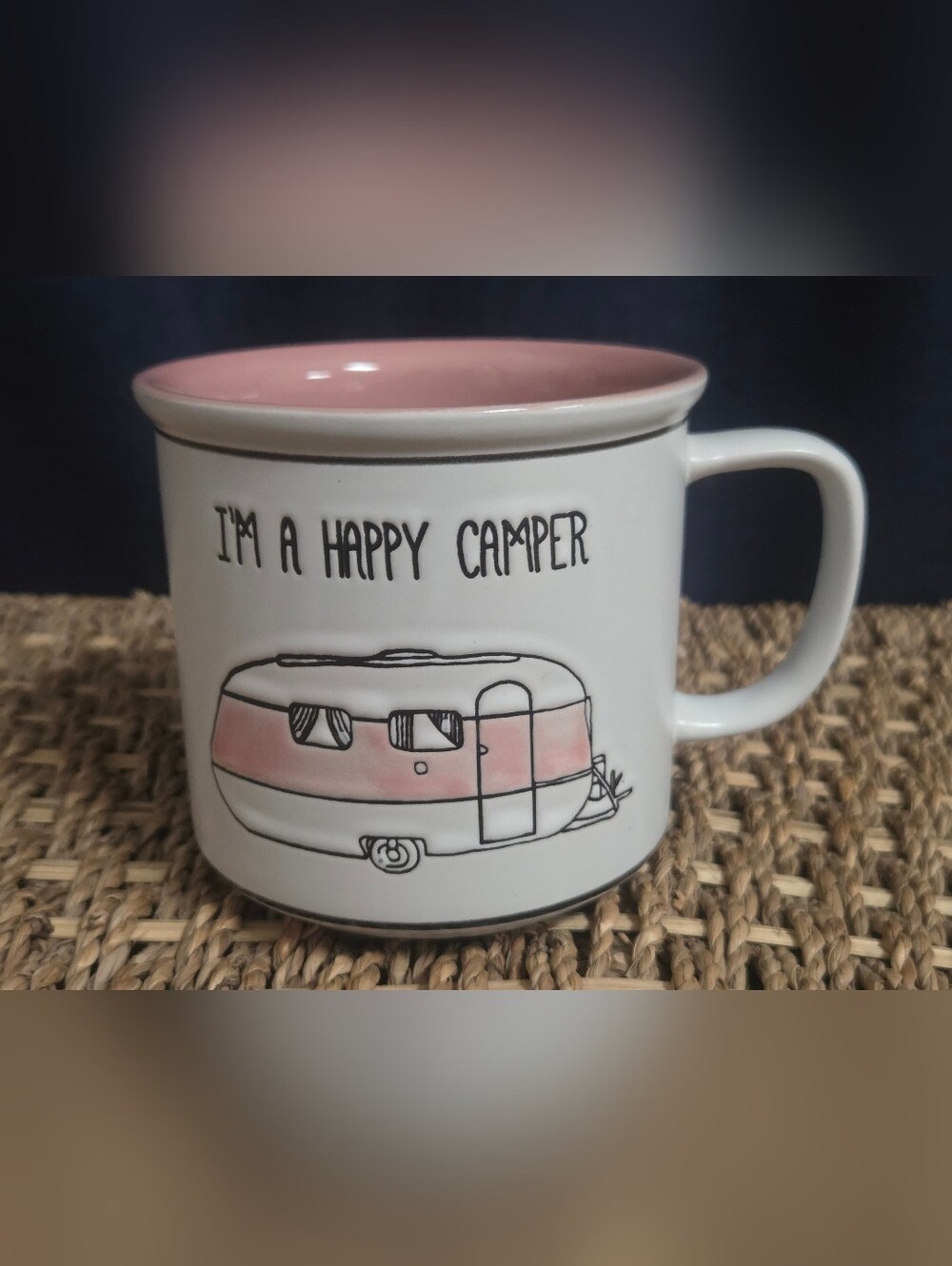 Happy Camper Pink Accent Ceramic Mug Bin Z